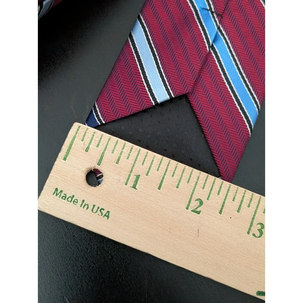 ZENIO‎ Tie Necktie MICROFIBER SLIM NARROW SKINNY MAROON Red Blue Repp Striped